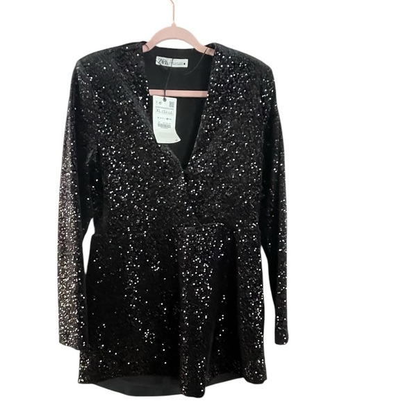 🆕🪩👗💃Zara Mini sequence black party dress XL - Picture 1 of 6
